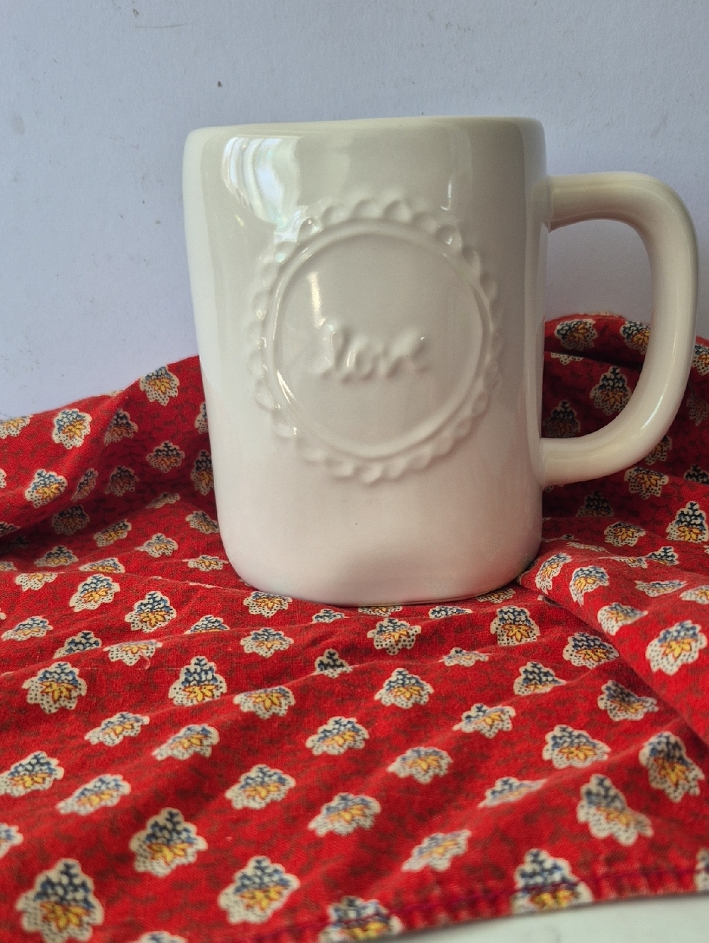 Rae Dunn Cream 'Love' Embossed Ceramic Mug